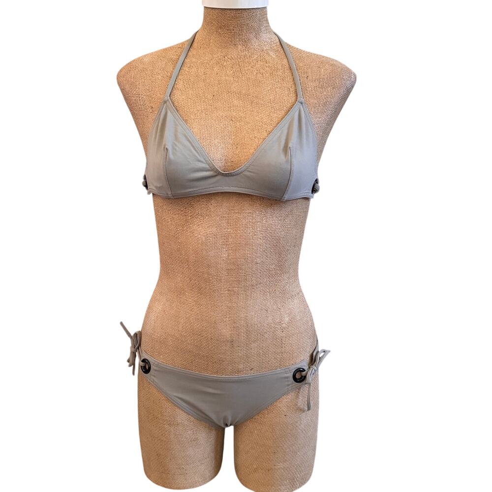 Eres Sleek Gray Grommet Bikini Halter String Bathing Swim Suit Size Medium